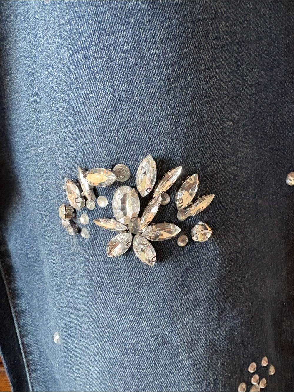 Cato Blue Skinny Jeans with Crystal Floral Accents - Picture 4 of 9